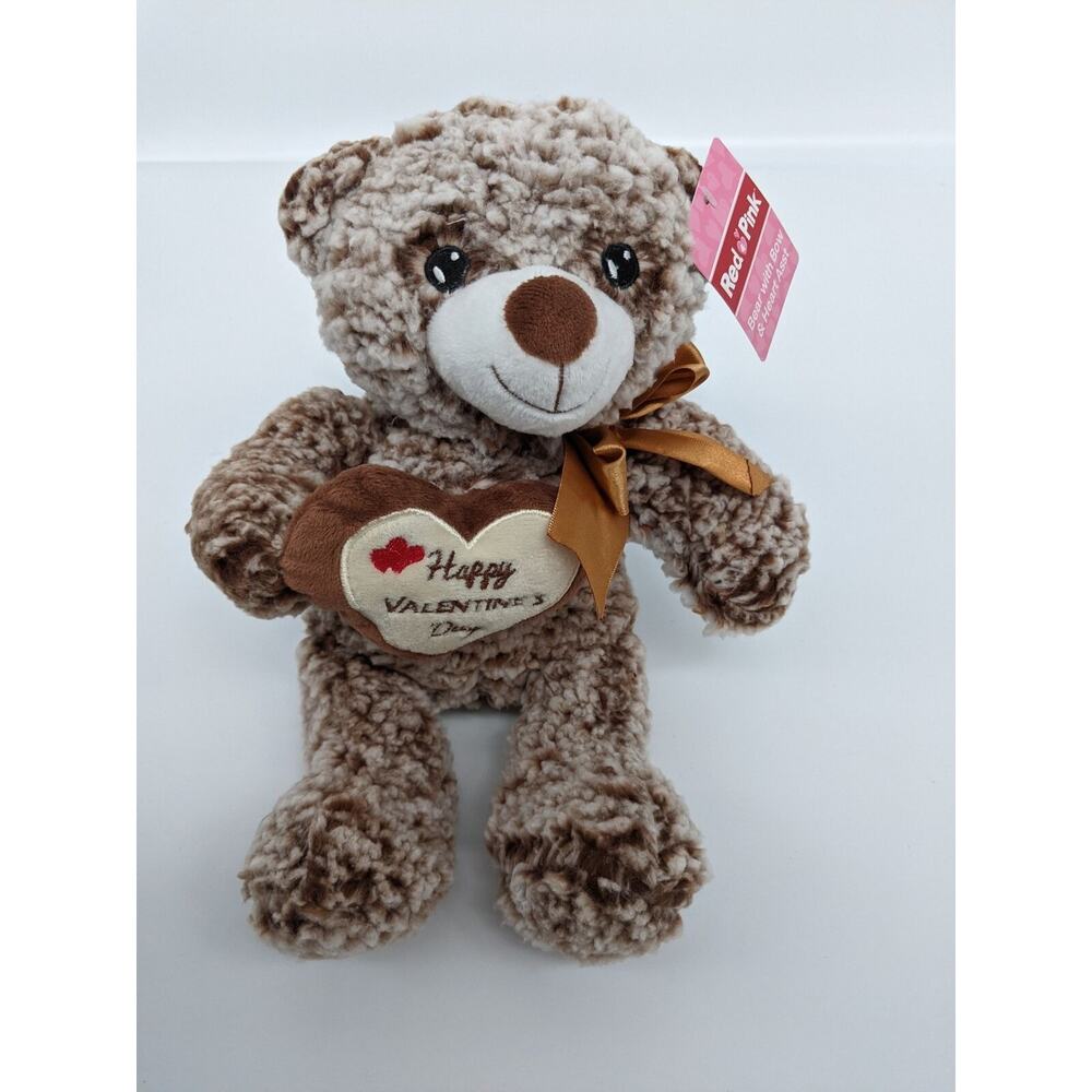 Red & Pink - Valentine Bear with Heart - Brown - 12"